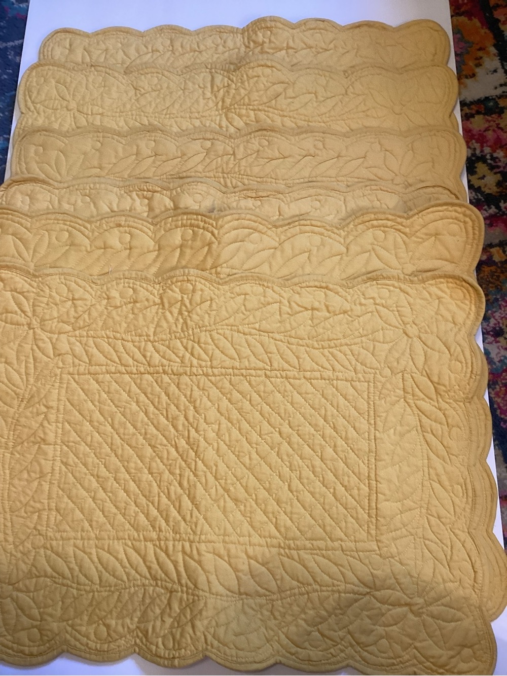 Pine Cone Hill Mustard Yellow Quilted Bed Placemat Set - Scalloped Edge